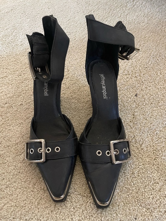 Jeffrey Campbell Shoes - Jeffrey Campbell Black Pointed Buckle Ankle-Strap Heels with Silver Hardware